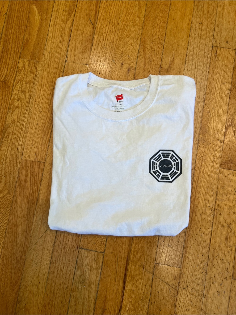 Hanes White Short Sleeve Tee with Black Dharma Chest Logo
